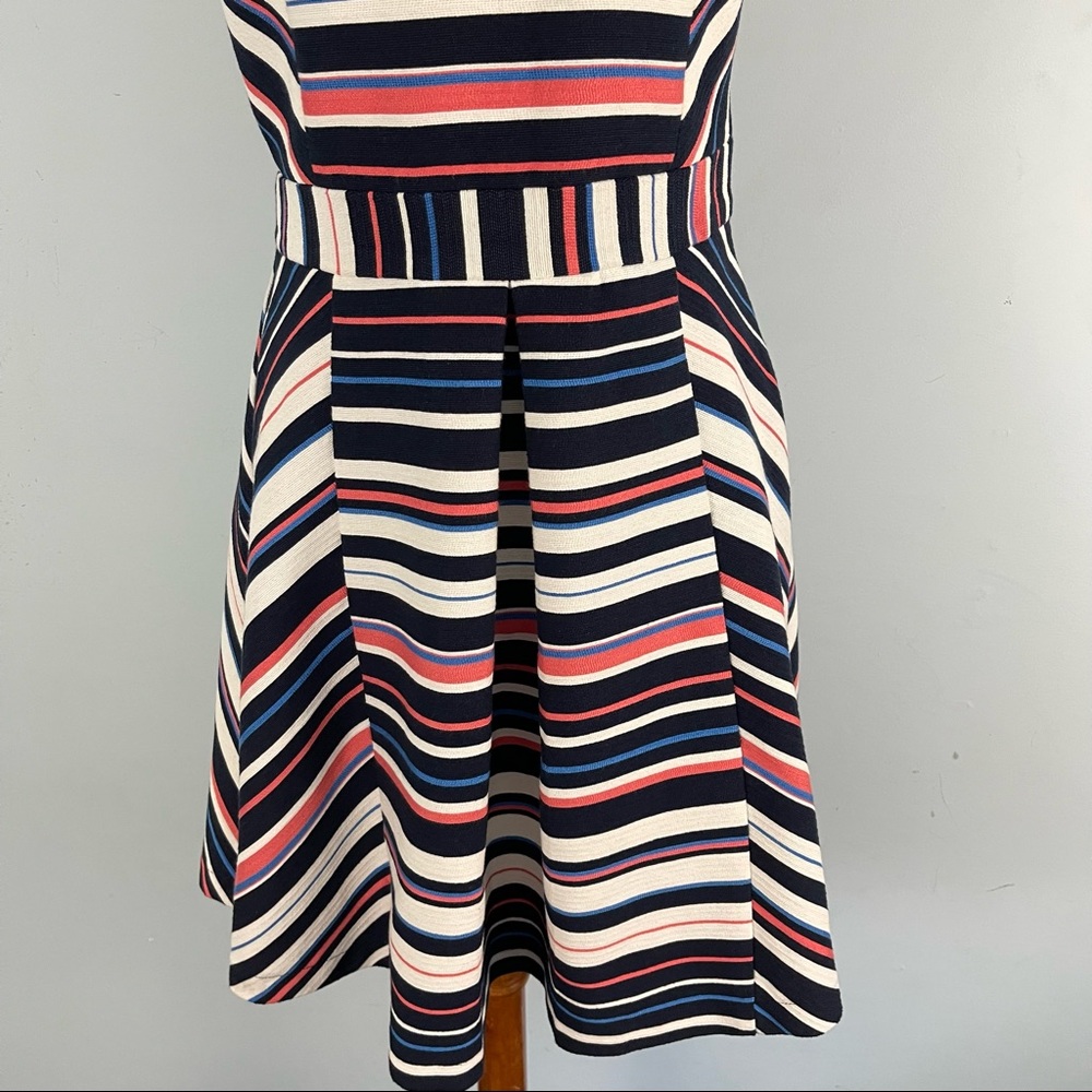 Adelyn Rae Women's Sleeveless Criss Cross Back Stripe Fit and Flare Dress - Picture 4 of 13